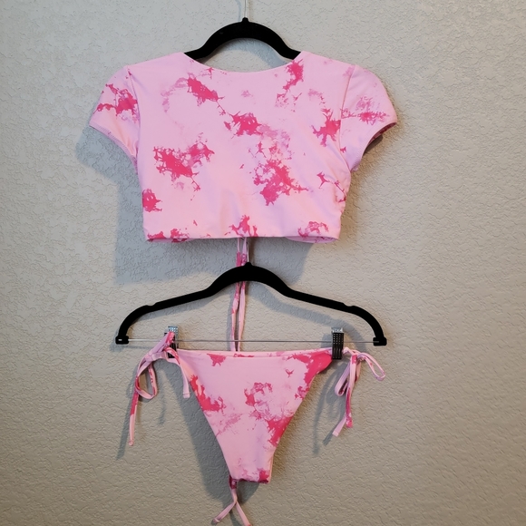 NWT Pink Marble Design Bikini 1 bottom 2 tops - Picture 4 of 10